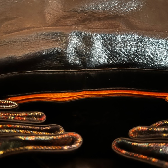 Vintage Shimmery Metallic Fabric Artsy Women's Bag with 100 Percent Leather trim - Picture 13 of 14